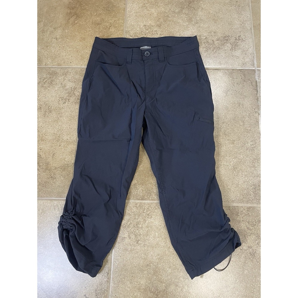 Eddie Bauer Travex Pants Womens Sz 8 Navy Blue Convertible Roll Up Hiking Capri